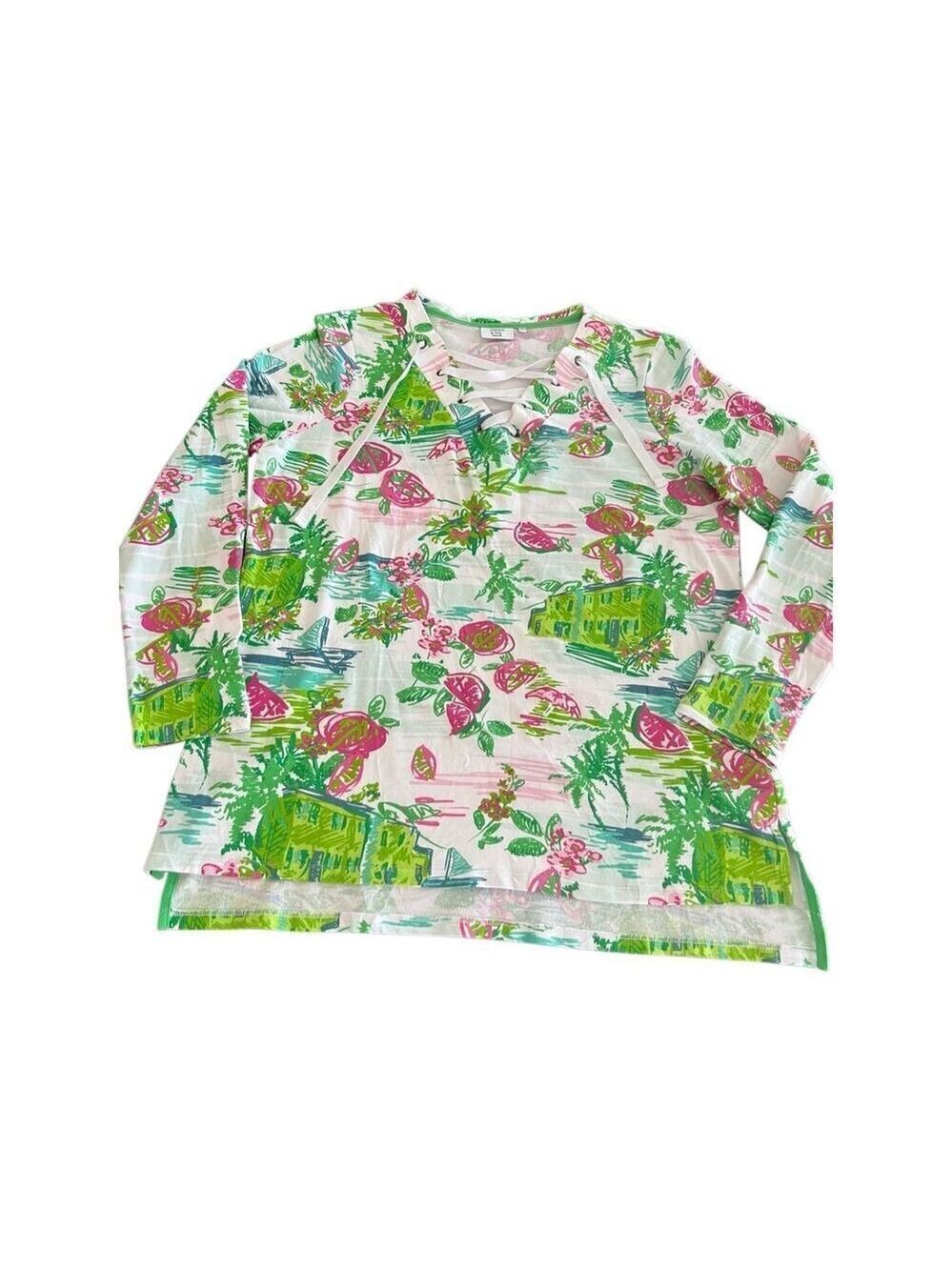Crown & Ivy beach Pink and Green Sweatshirt Vibrant and Stylish size M